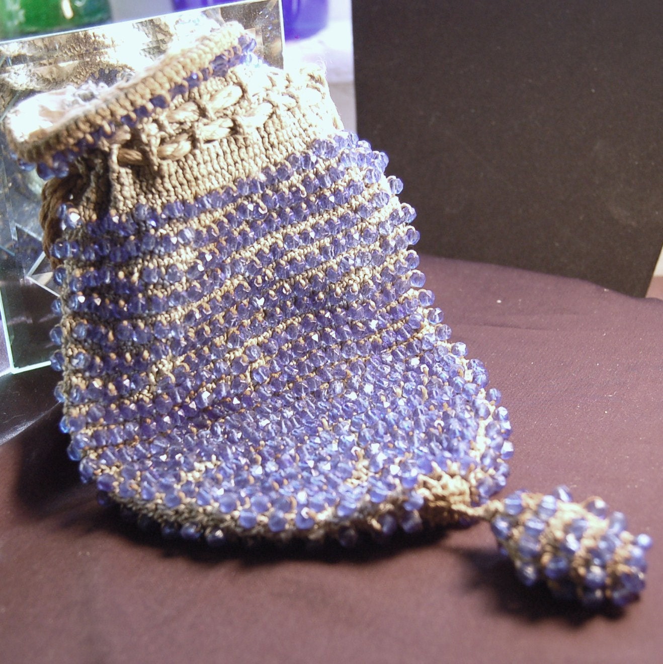 Antique Blue Beaded Purse - 1910