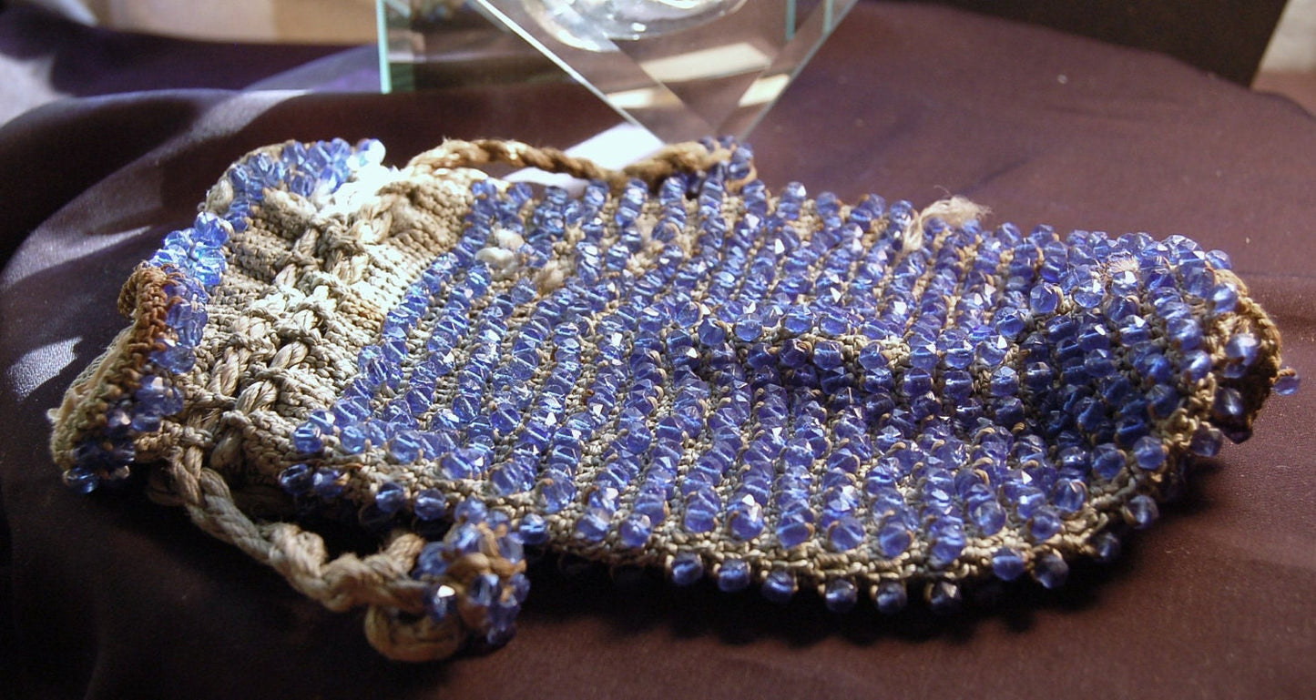 Antique Blue Beaded Purse - 1910