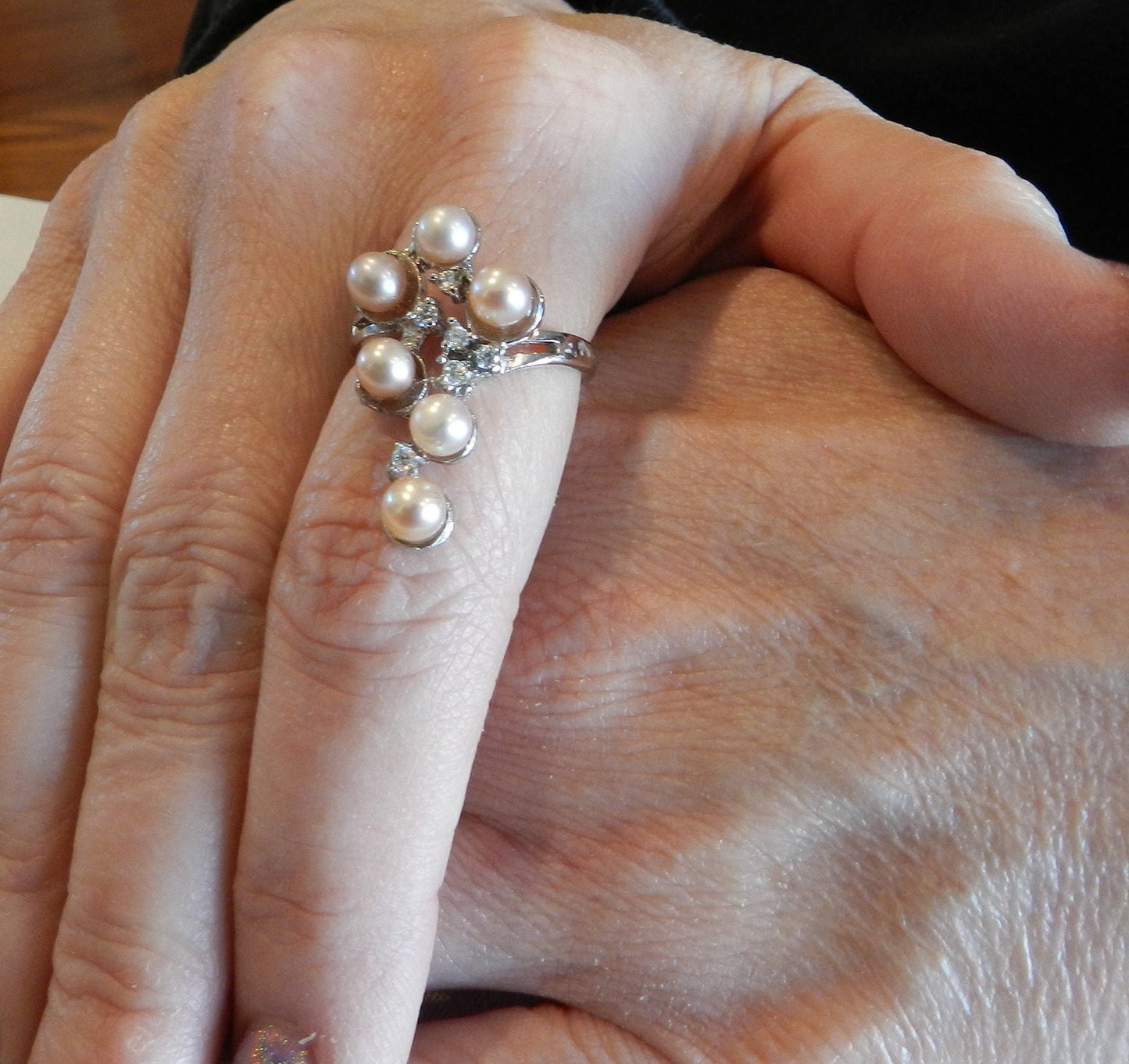 Vintage Sterling Silver Pearl Ring SZ 9 1/4