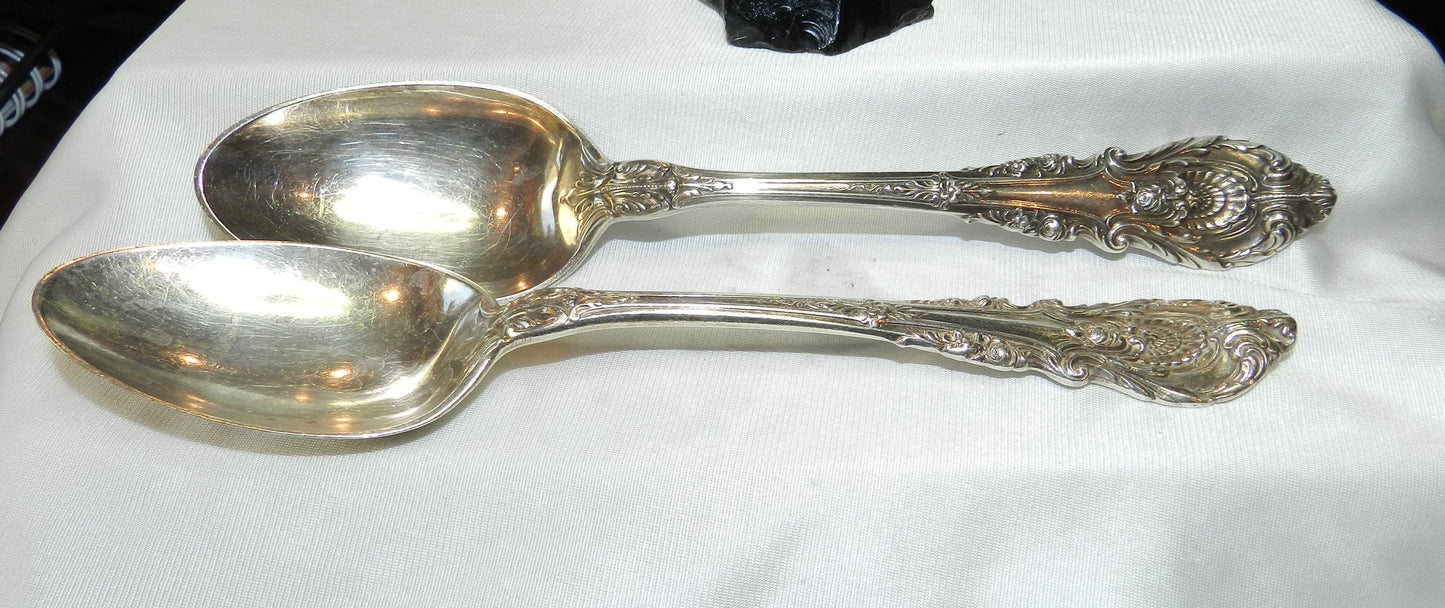 2 Vintage Large Sterling Silver Wallace Serving Spoons - Sir Christopher Pattern - 925 Authentic - Rare