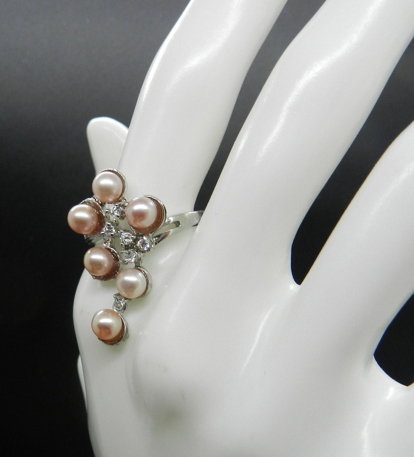 Vintage Sterling Silver Pearl Ring SZ 9 1/4