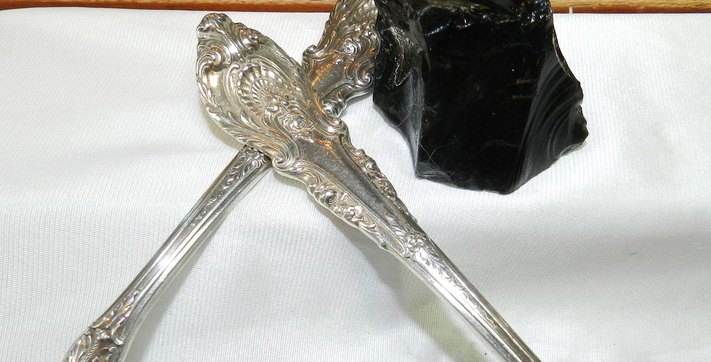 2 Vintage Large Sterling Silver Wallace Serving Spoons - Sir Christopher Pattern - 925 Authentic - Rare