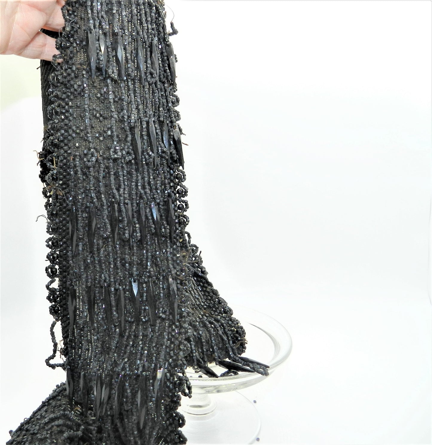 40 Inches Strip of Authentic Victorian French Jet Beads - Mourning Funeral Dress