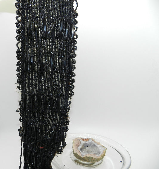 40 Inches Strip of Authentic Victorian French Jet Beads - Mourning Funeral Dress