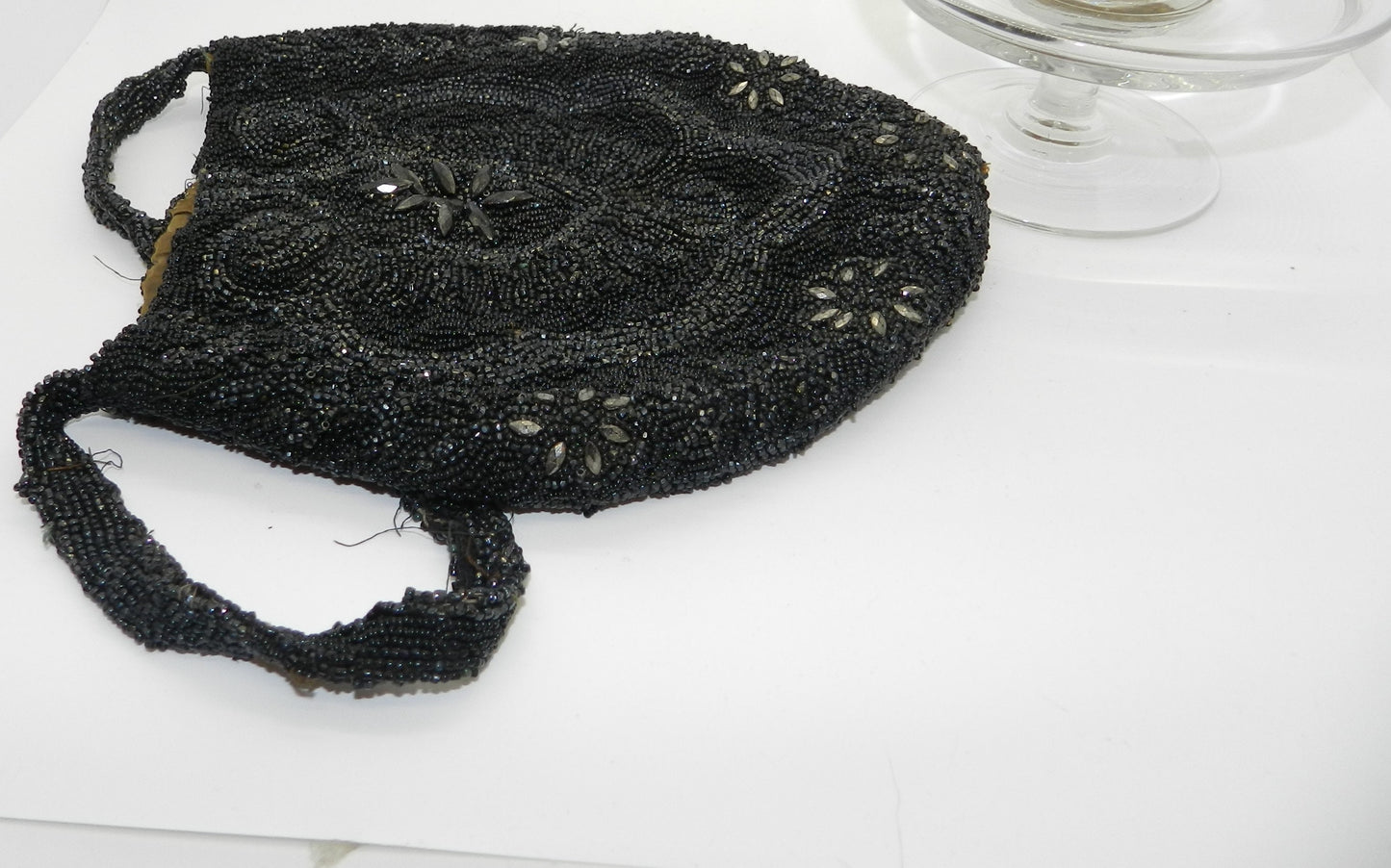 Authentic Antique Black Beaded Purse - 1890s