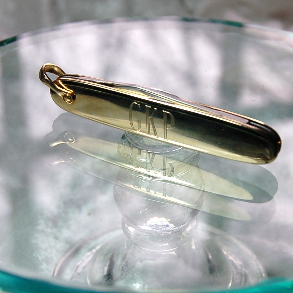 Sleek Vintage Gold Tone Stainless Steel Pocket Knife GKP - Low Shipping