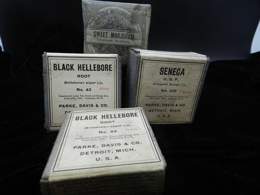 Antique Herbal Treatment Boxes - Unopened -Parke, Davis & Co. - Allaire Woodward Co. - Hellebore, Seneca, Marjoram