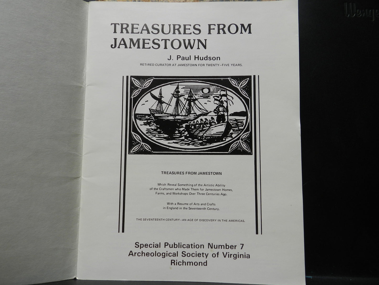 Vintage Softcover Book "Treasures from Jamestown"  by Hudson 1980
