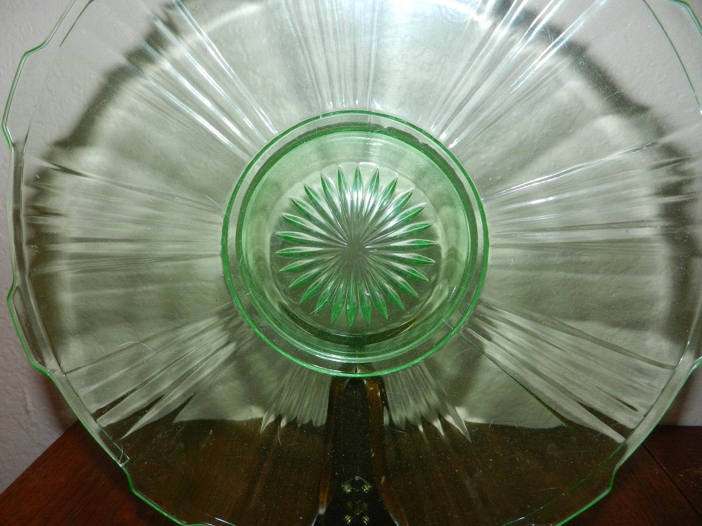 Large Vintage  Uranium Glass Plate - Authentic Depression Vaseline Glass  - Florescent