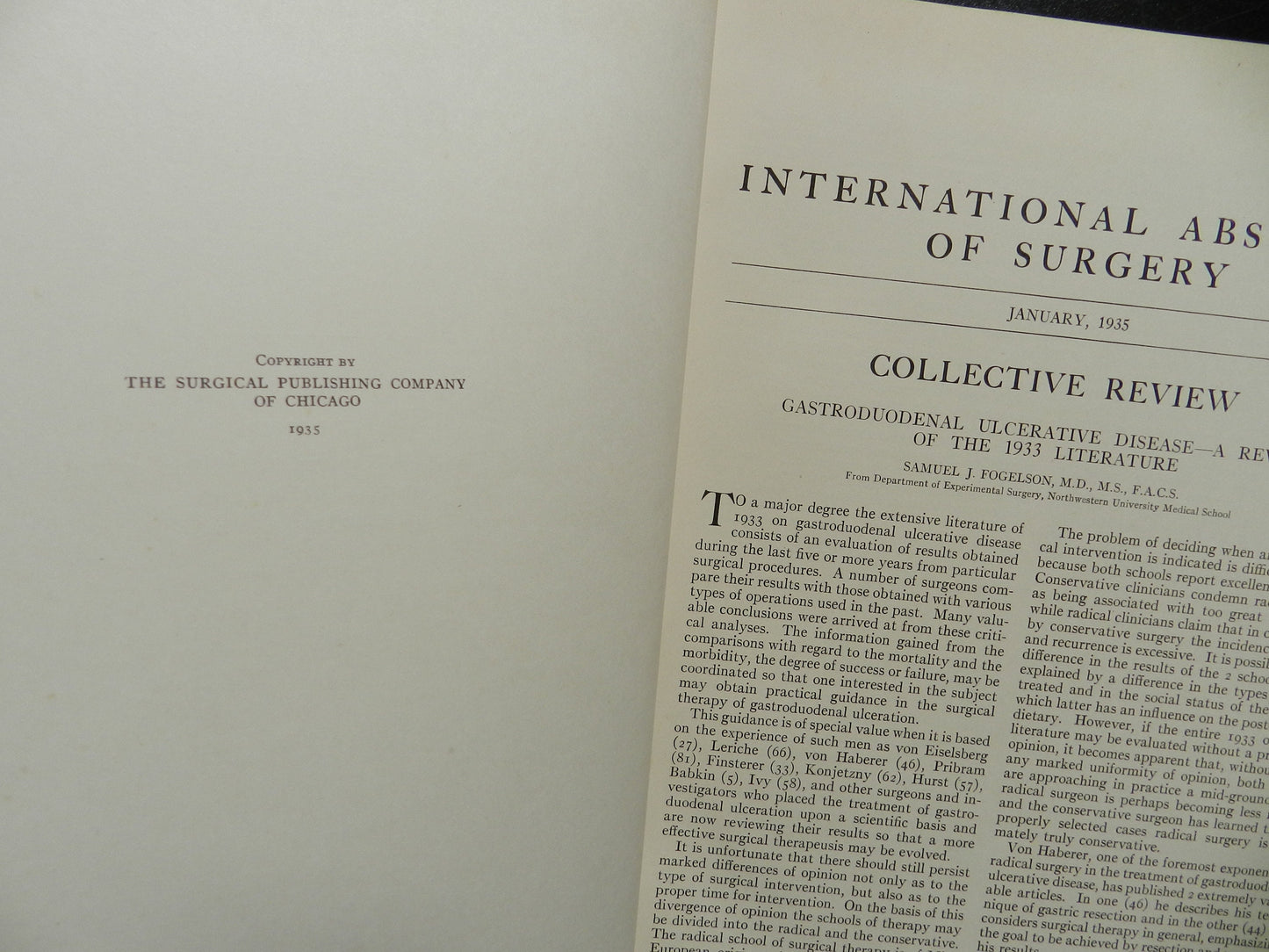 Antique Medical Book "International Abstract of Surgery" January to June, 1935