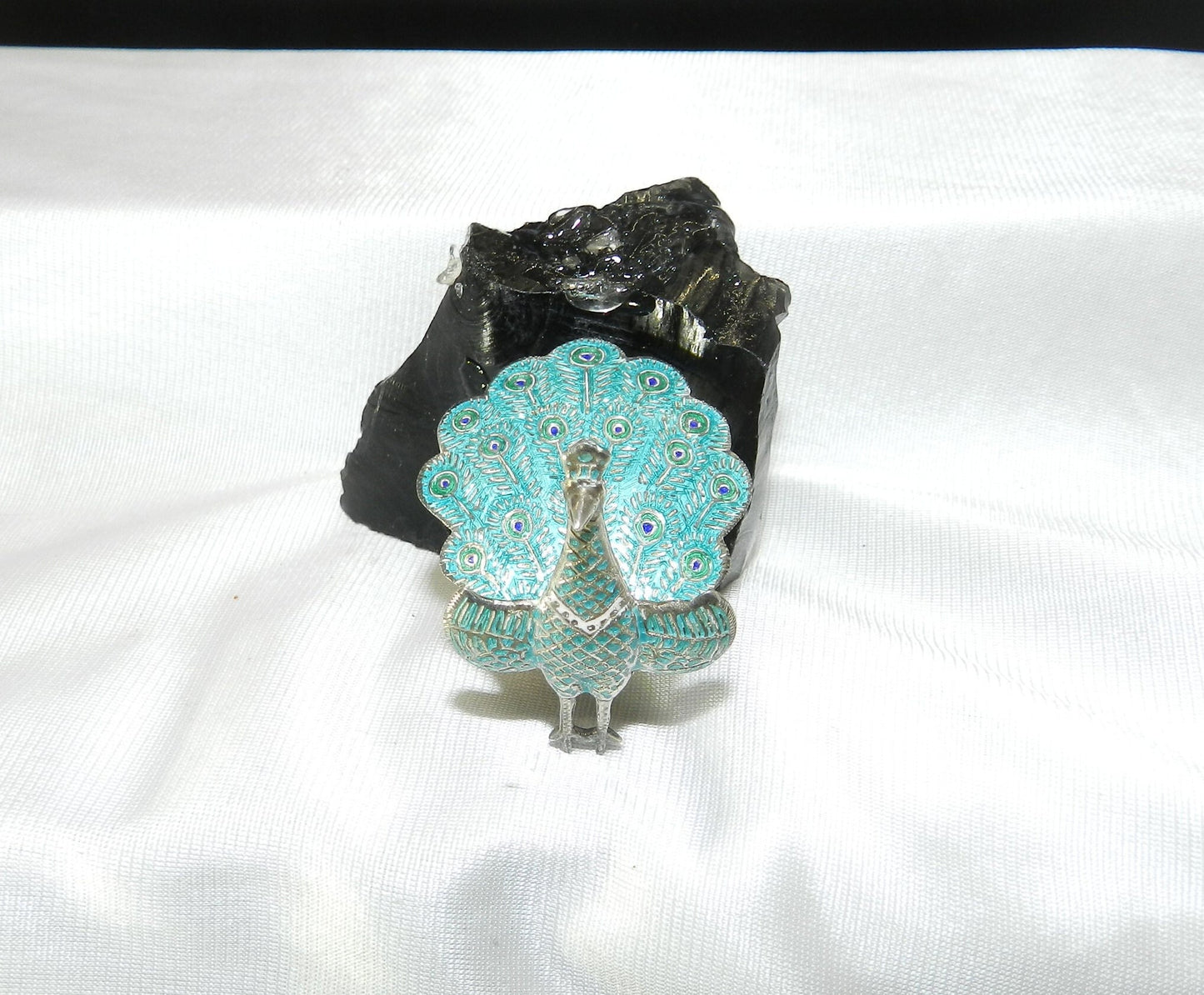 Art Deco Sterling Blue Peacock Brooch Pin - Articulated