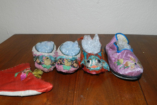 Antique Embroidered Childs Cloth Chinese Shoes One Pair  & 3 Singles