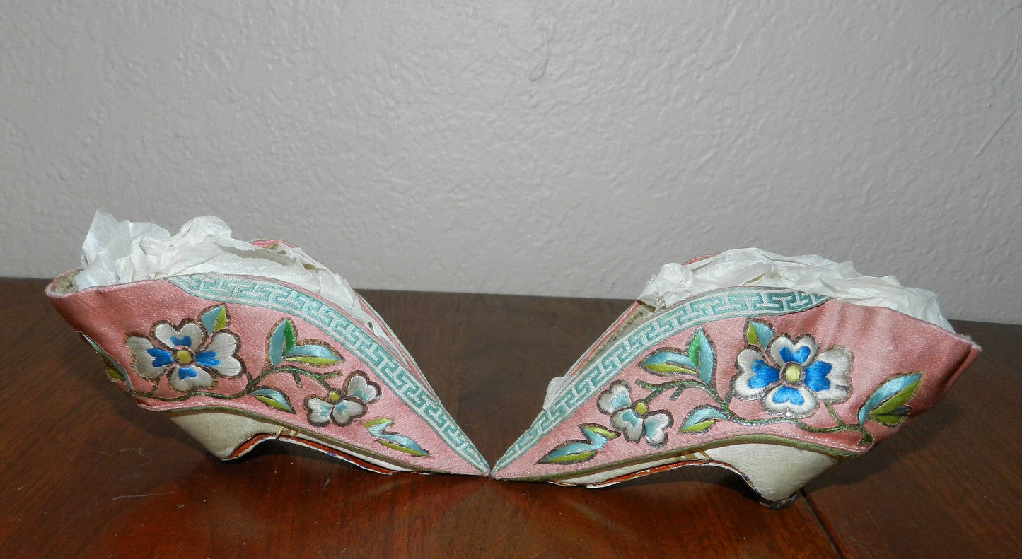 Antique Embroidered  Chinese Lotus Shoes All Original and Authentic, Silk Shoes,   circa 1890