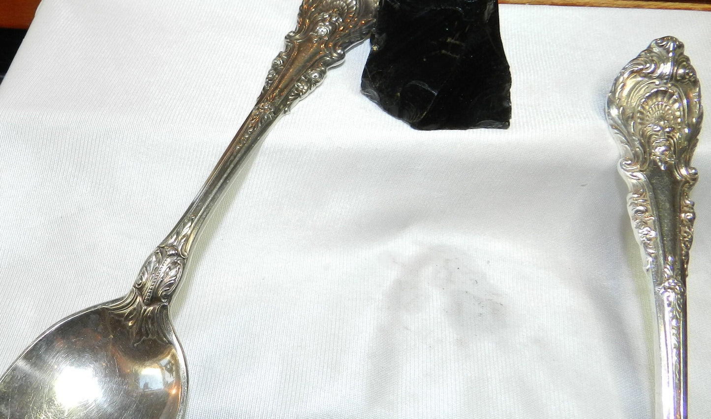 2 Vintage Large Sterling Silver Wallace Serving Spoons - Sir Christopher Pattern - 925 Authentic - Rare