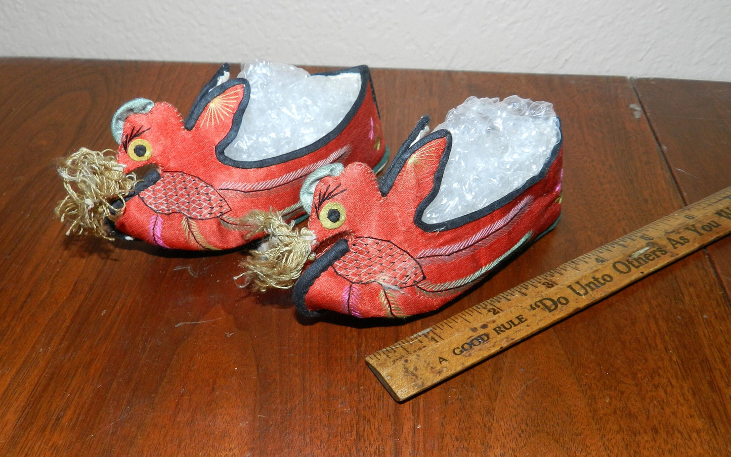 Antique Embroidered Childs Cloth Chinese Shoes Bird Rooster   VG  Small Sz