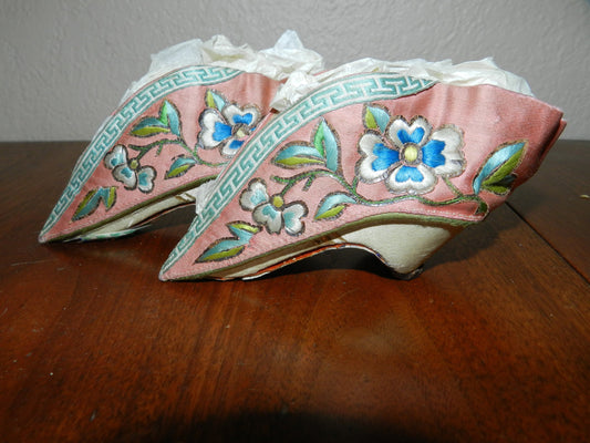 Antique Embroidered  Chinese Lotus Shoes All Original and Authentic, Silk Shoes,   circa 1890