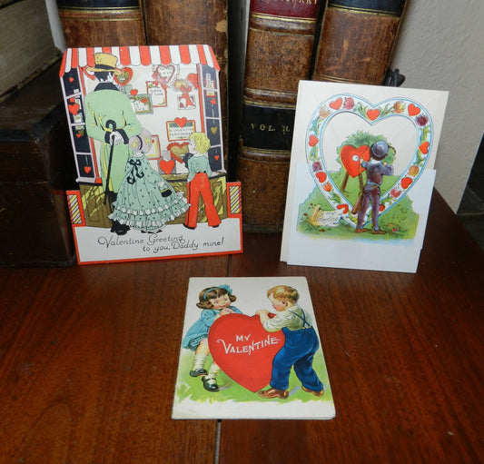 3 Vintage Valentine  Cards -  Daddy - Kids