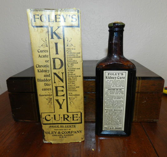 Authentic All Original Antique Medicine Bottle Foley's Kidney Cure - Embossed - Applied Pointil