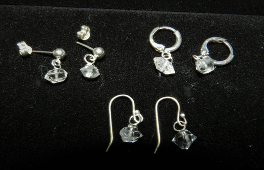 1 Pair Natural Herkimer Diamond  Earrings  Sterling Silver