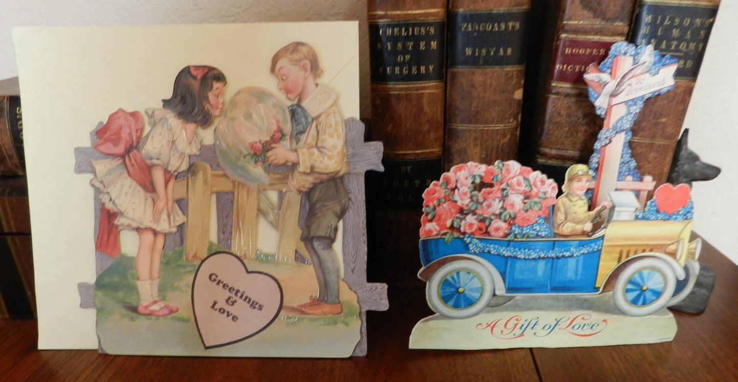 2 Vintage  Cards -  Love - Valentine -Old Car - General & Valentine - Printed in Germany