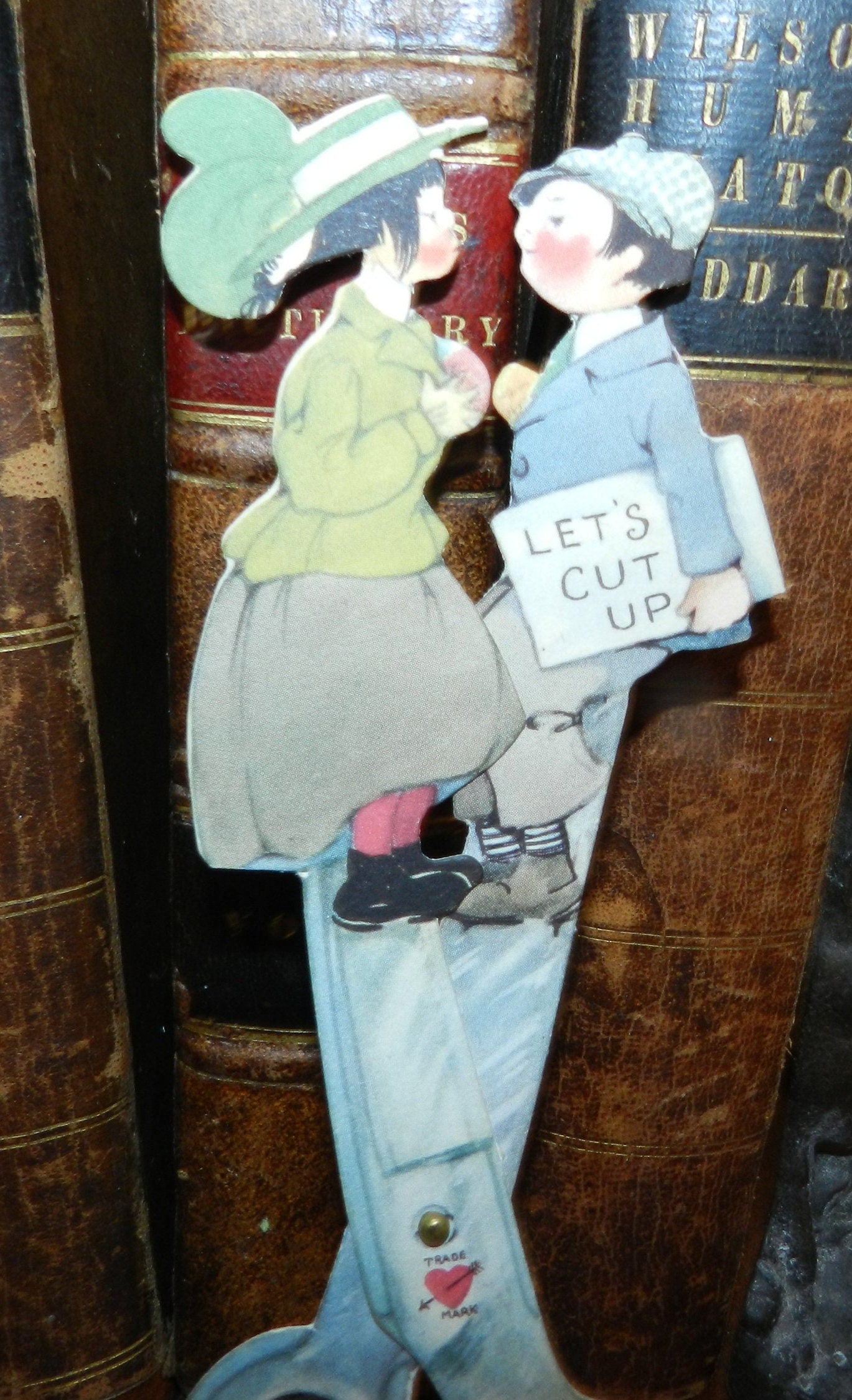 Rare Antique Figural Moving Valentine Card - 1910 - Scissors - Kissing Couple - NF