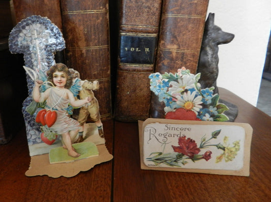2 Antique  Cards -  Love - Valentine -Regards - General & Valentine - Printed in Germany - Popup