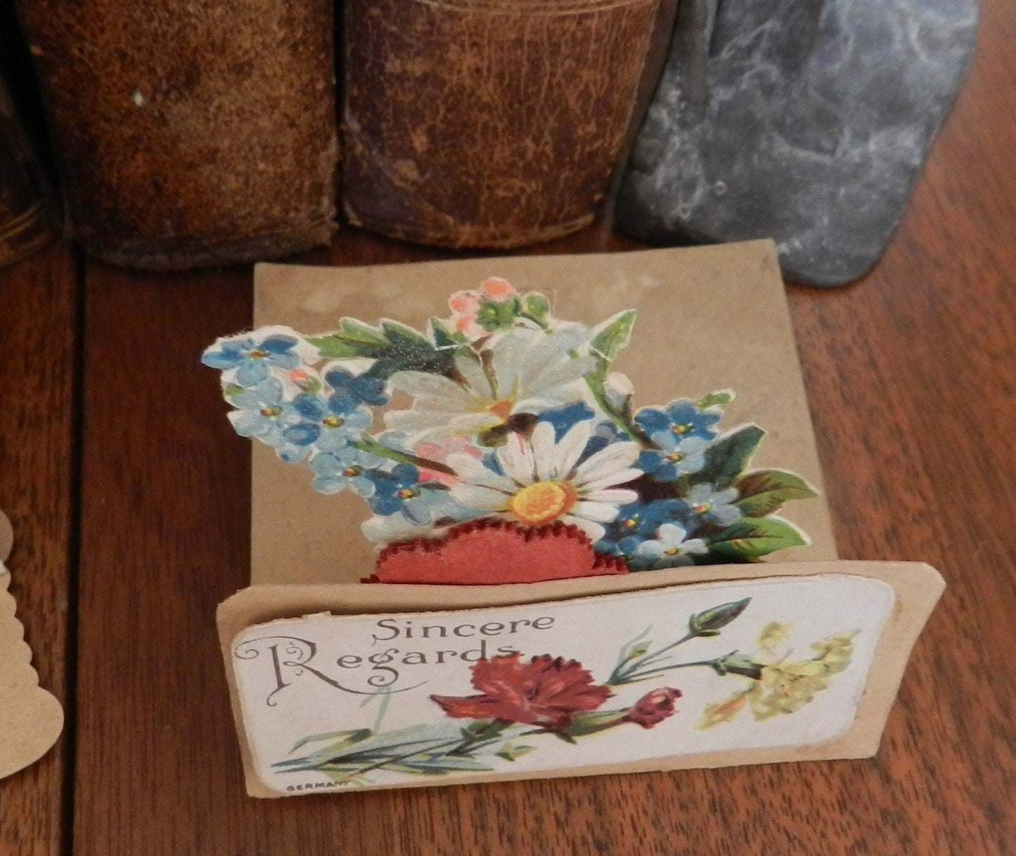 2 Antique  Cards -  Love - Valentine -Regards - General & Valentine - Printed in Germany - Popup