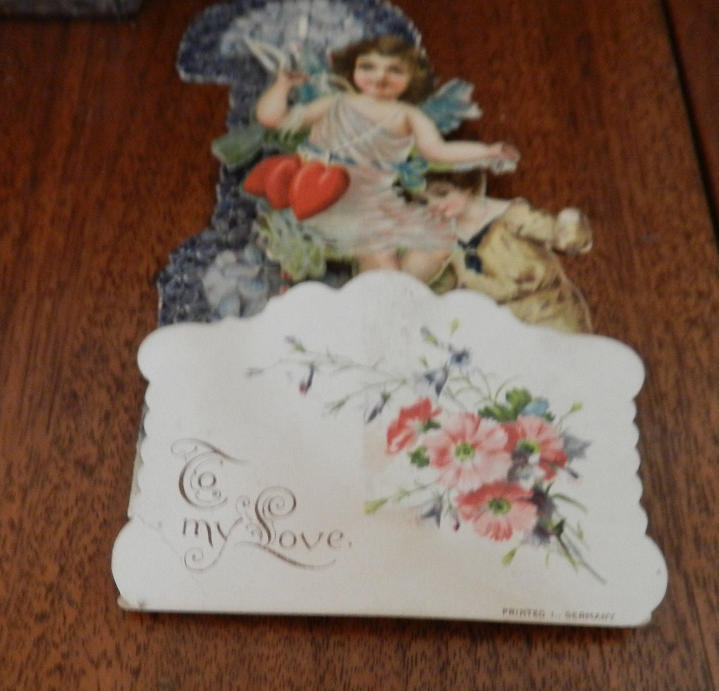 2 Antique  Cards -  Love - Valentine -Regards - General & Valentine - Printed in Germany - Popup