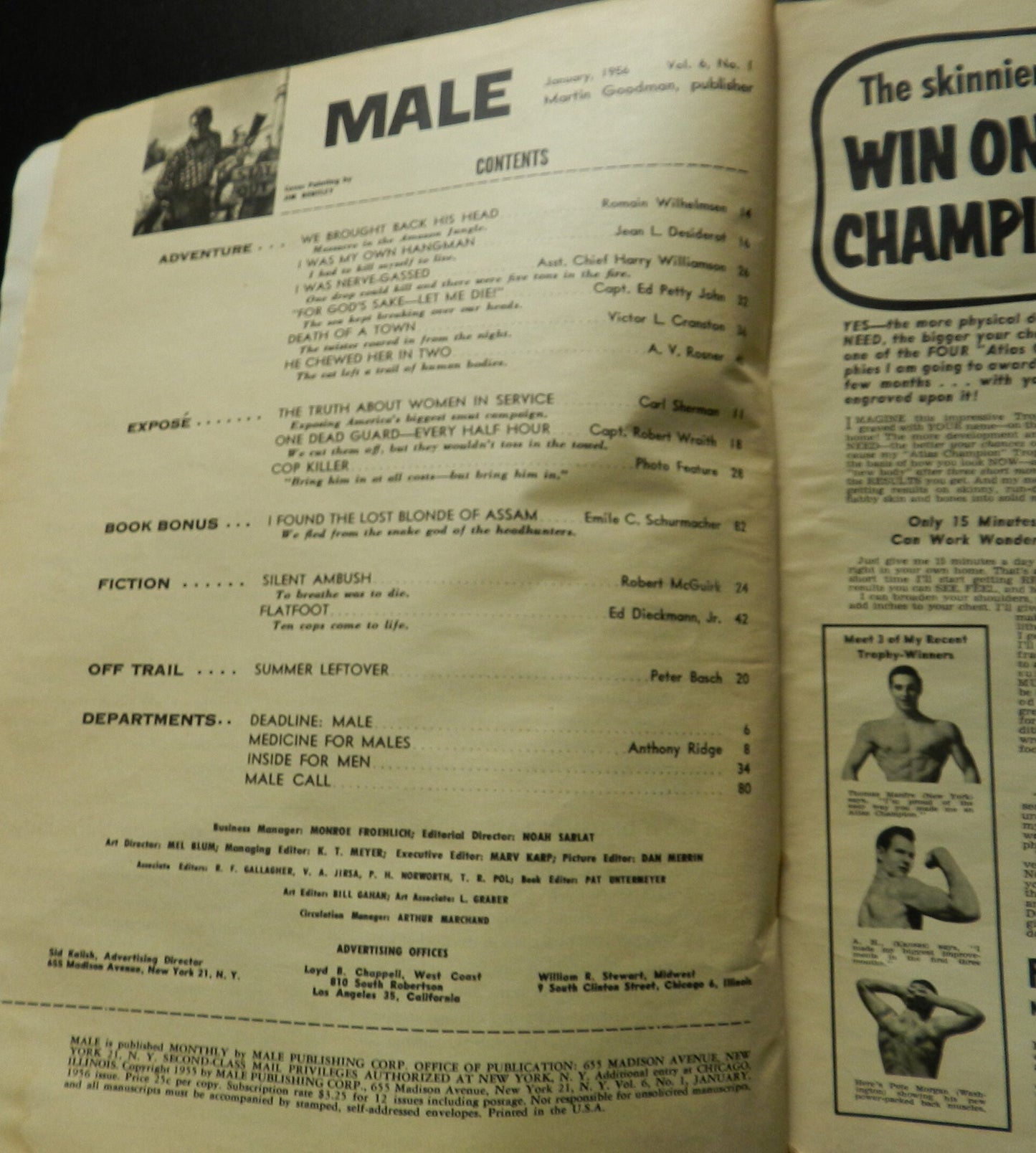 1956 Vintage "Male" Magazine - January 1956  Adventure - Expose - Fiction - Male Call