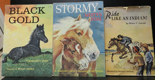 3 Vintage Illustrated Children's Books -  "Ride Like and Indian", "Stormy Misty's Foal" & "Black Gold"