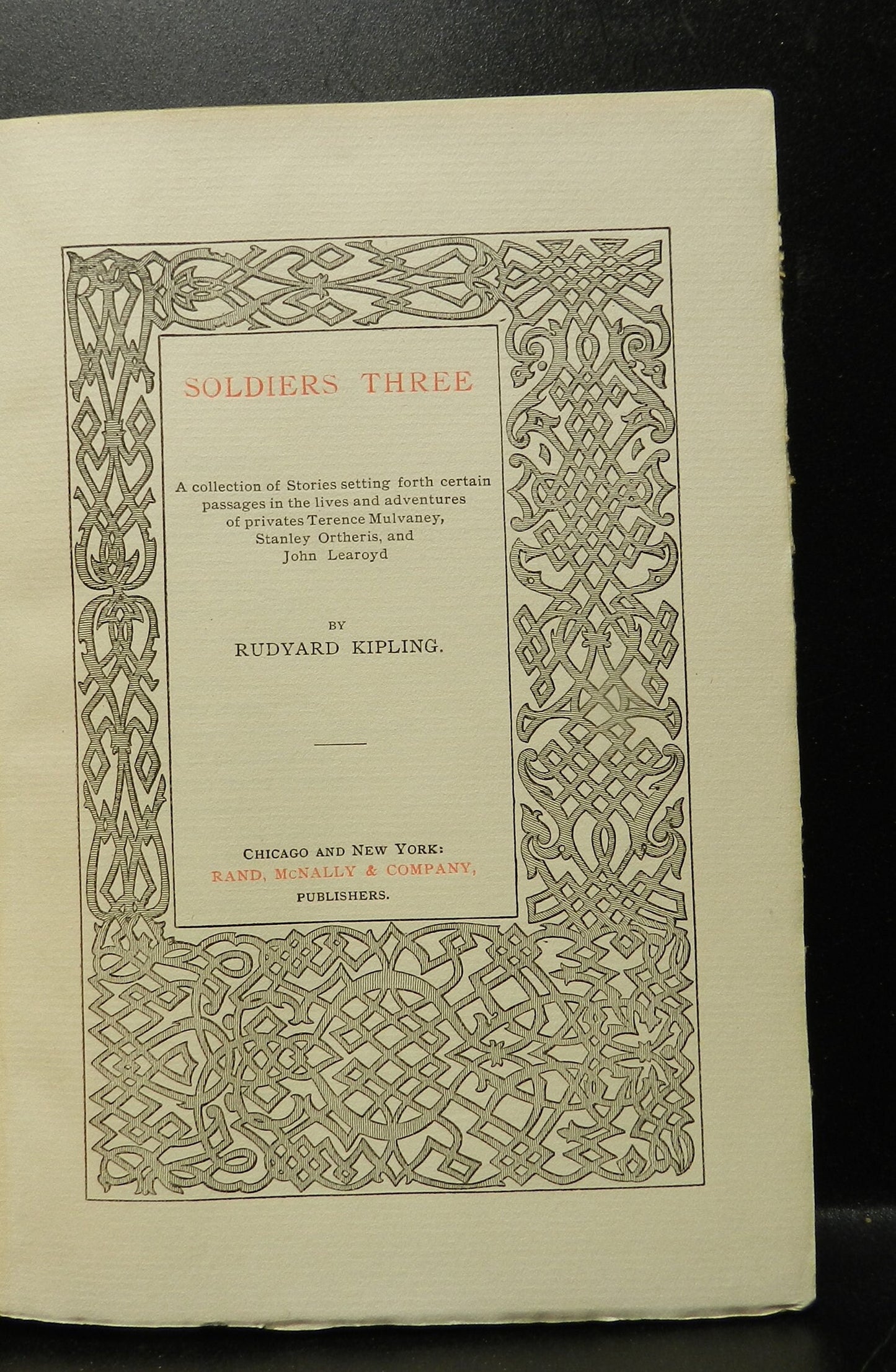 Antique Book "Soldiers Three" by R. Kipling  VG Condition  Unusual Binding Beautiful  Spine Gilding   Deckle Edge