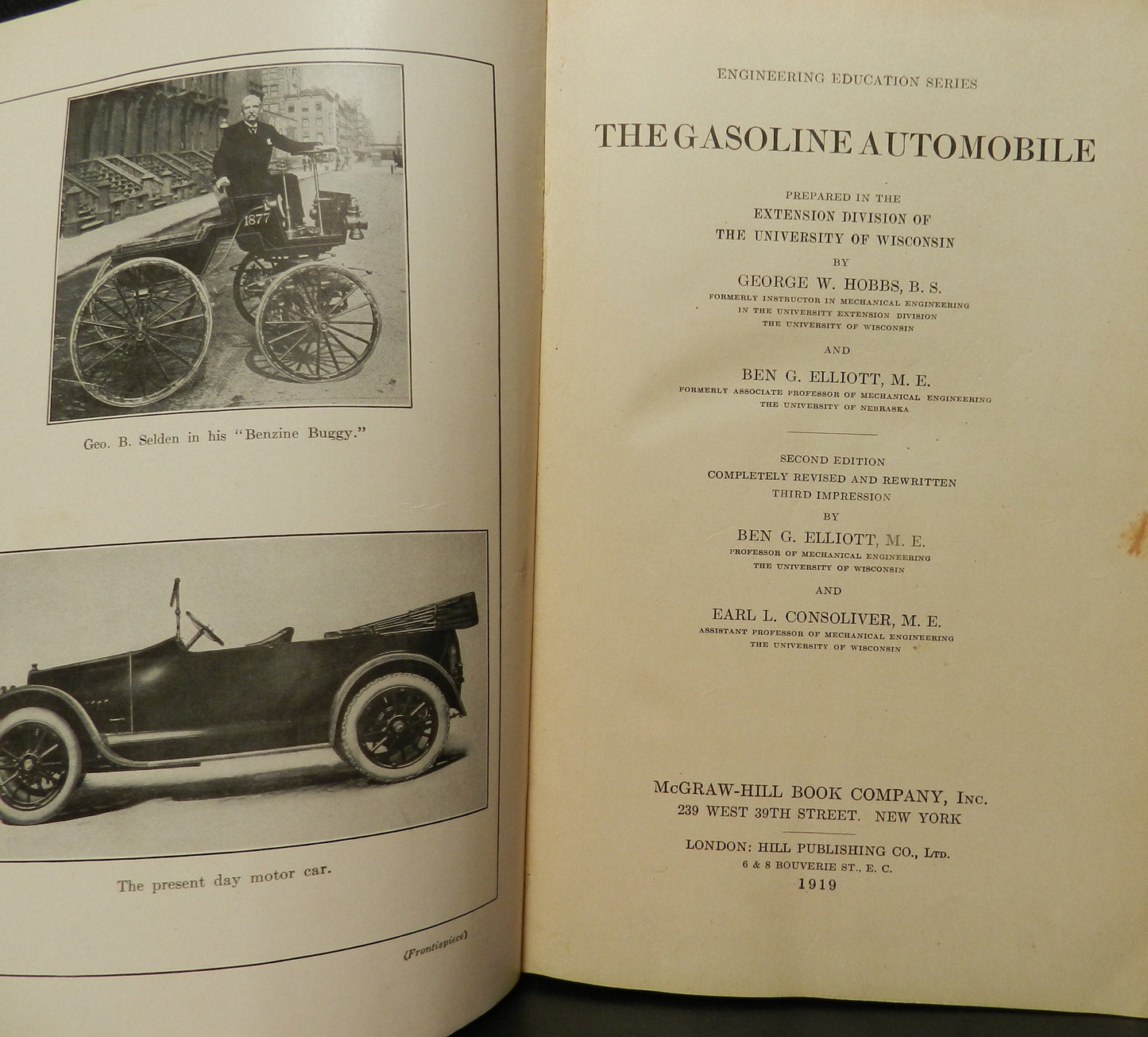 Book "The Gasoline Automobile" Antique - By Hobbs & Elliott  2nd Ed. 1919