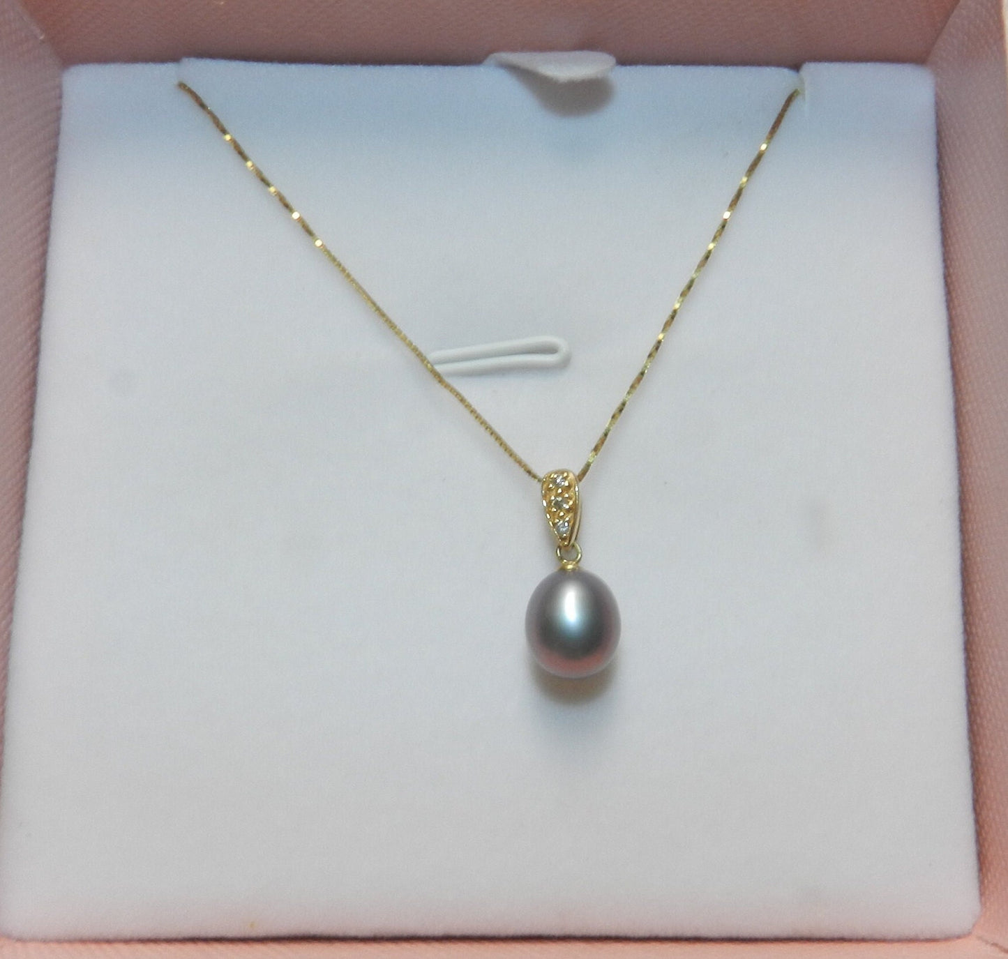 10K Diamond & Swarovski Raven Black Pearl Necklace,   Fine Box Chain