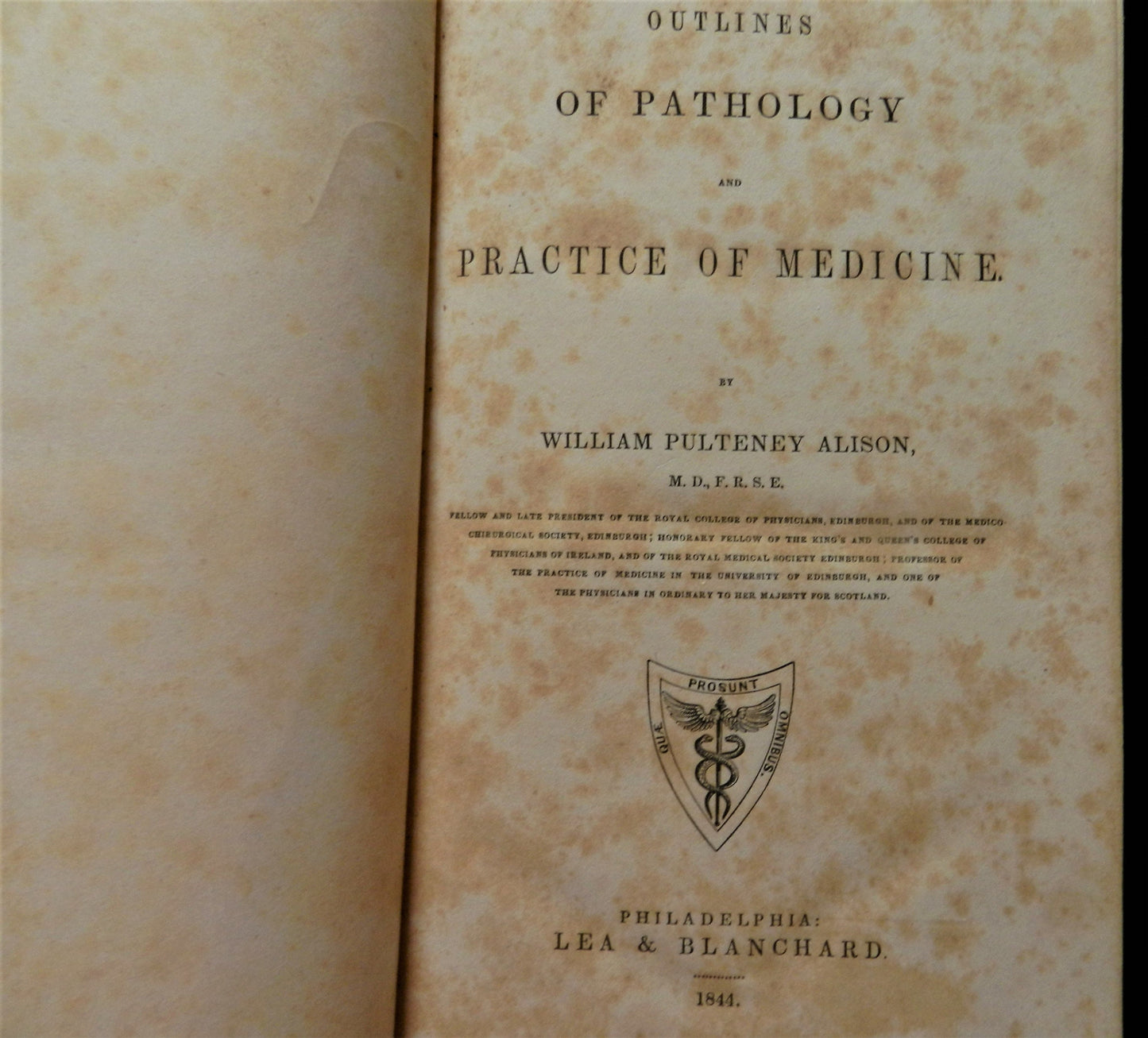 Antique Medical "Outlines of Pathology and Practice of Medicine"  Book by William Alison 1844  Lea & Blanchard