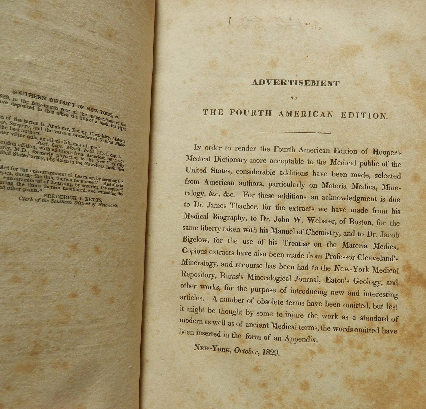 Antique Medical Book " Lexicon Medicum" By Hooper - 1829 - Medical Dictionary - 2 Volumes of 2