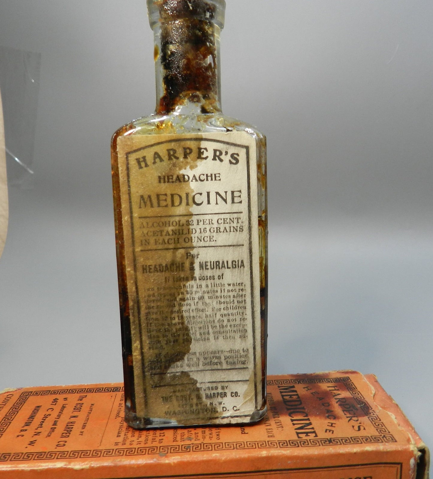 Antique Medicine Bottle -Authentic - Harper's Headache Medicine - Washington, DC