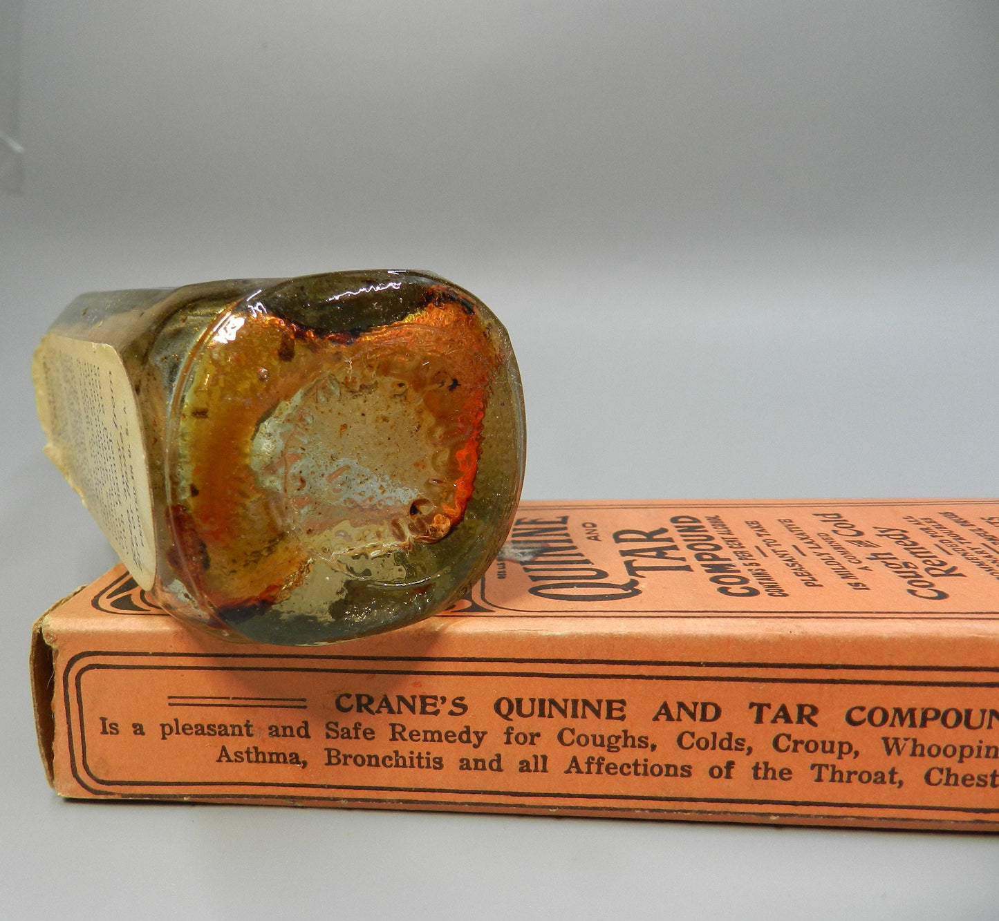 2 Authentic Vintage Medicine  Bottles - Quack Medicine Cure - Liniment - Heil-oel - Crane's Quinine Tar Compound